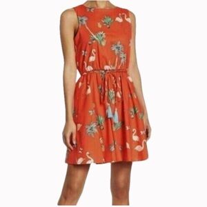 BAILEY BLUE WOMEN M SLEEVELESS FLAMINGO PRINT TROPICAL A-LINE TIE SHIRT DRESS